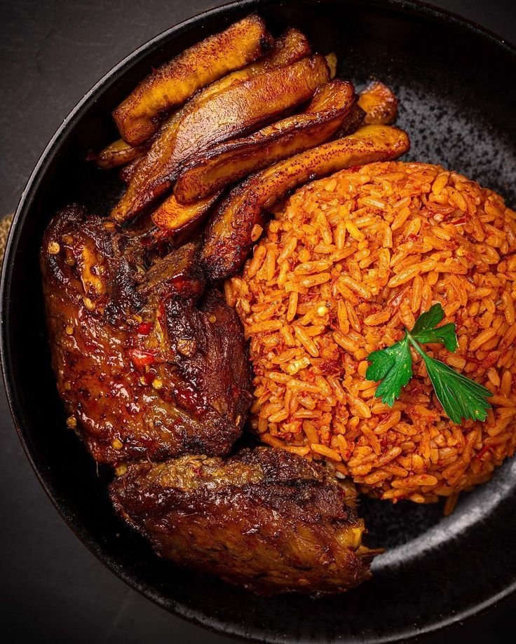 Smoky Jollof with Grilled Chicken and Plantain